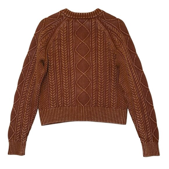 Faherty Sunwashed Cable Knit Cardigan Sweater Medium Women Brown Cotton Organic - Picture 4 of 12